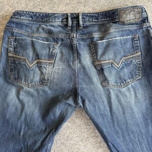 Diesel Zathan Jeans Mens 40x34 Blue 008B9 Straight Distressed Denim Button Fly